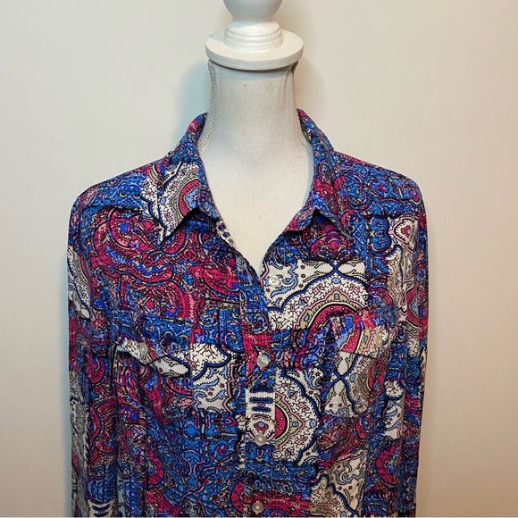 Jones New York Sport Paisley Long Sleeve Button Down Size Large - Picture 2 of 7
